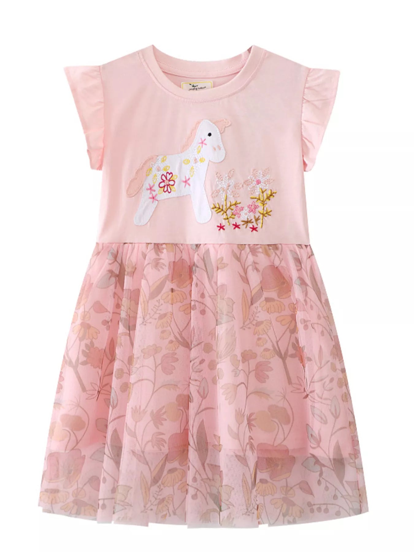 women's children's unicorn applique floral mesh dress - product showcase