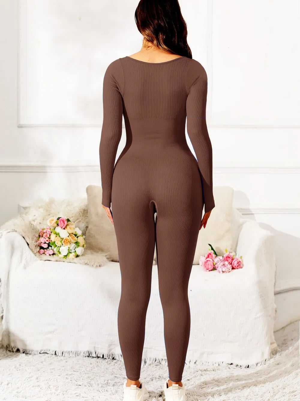 women's scoop neck long sleeve active jumpsuit - extra view