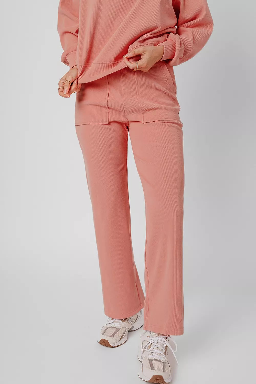 women's ribbed round neck top and pants set - additional image
