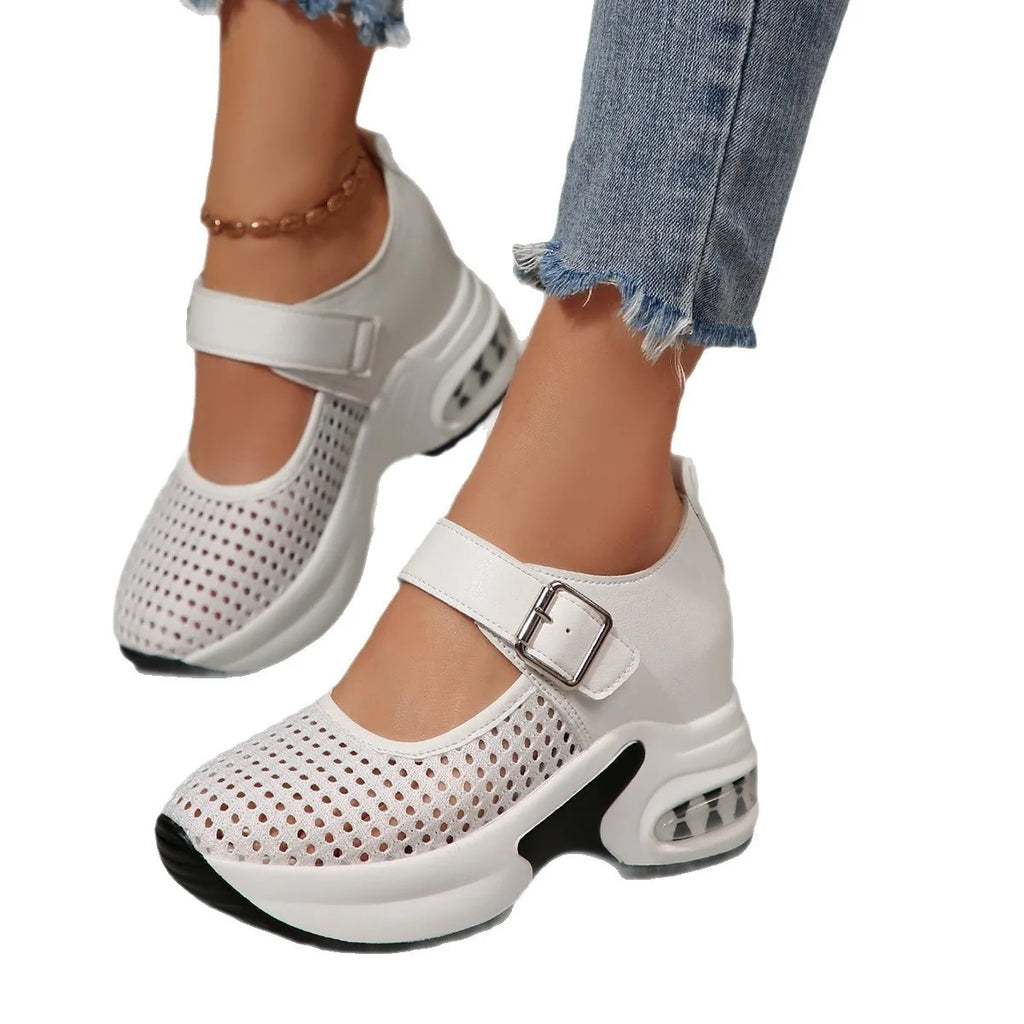 women's breathable mesh platform sneakers - styling option