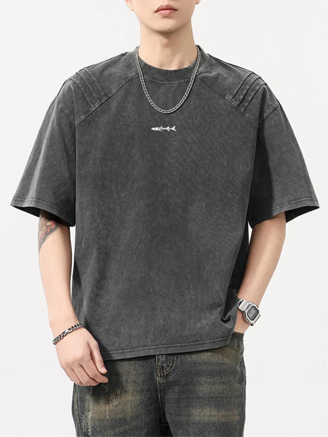men's men's plus size vintage washed round neck tee - extra view