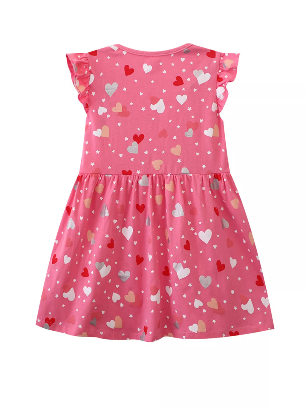 women's children's heart print ruffle sleeve casual dress - side view