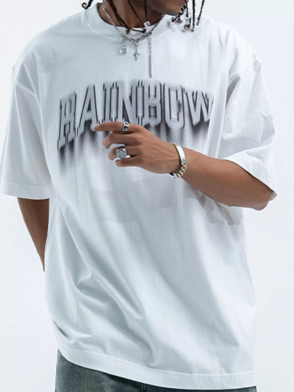 men's men's letter round neck short sleeve t-shirt - styled view