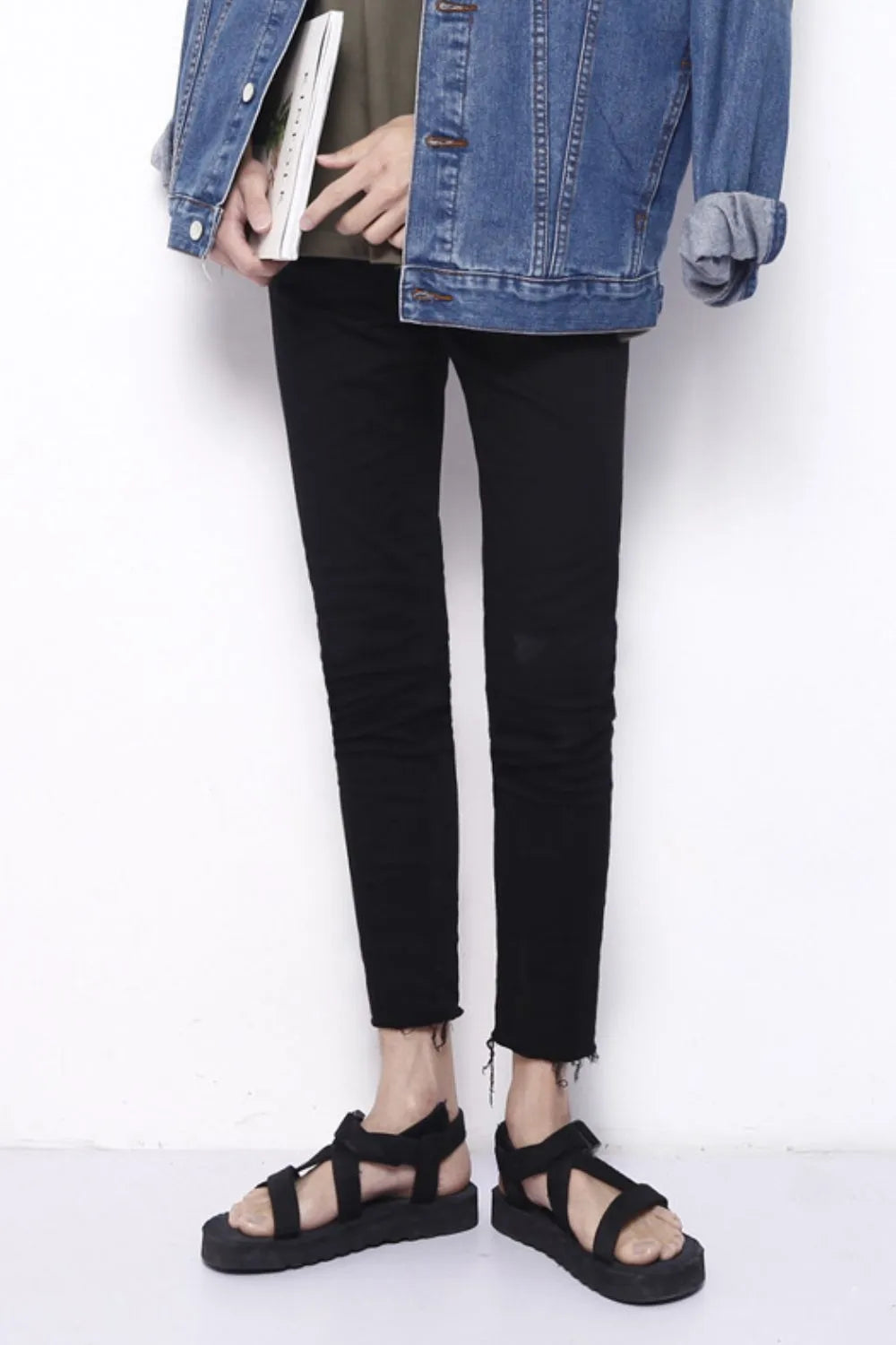 Men's Frayed Hem Skinny Jeans Dark