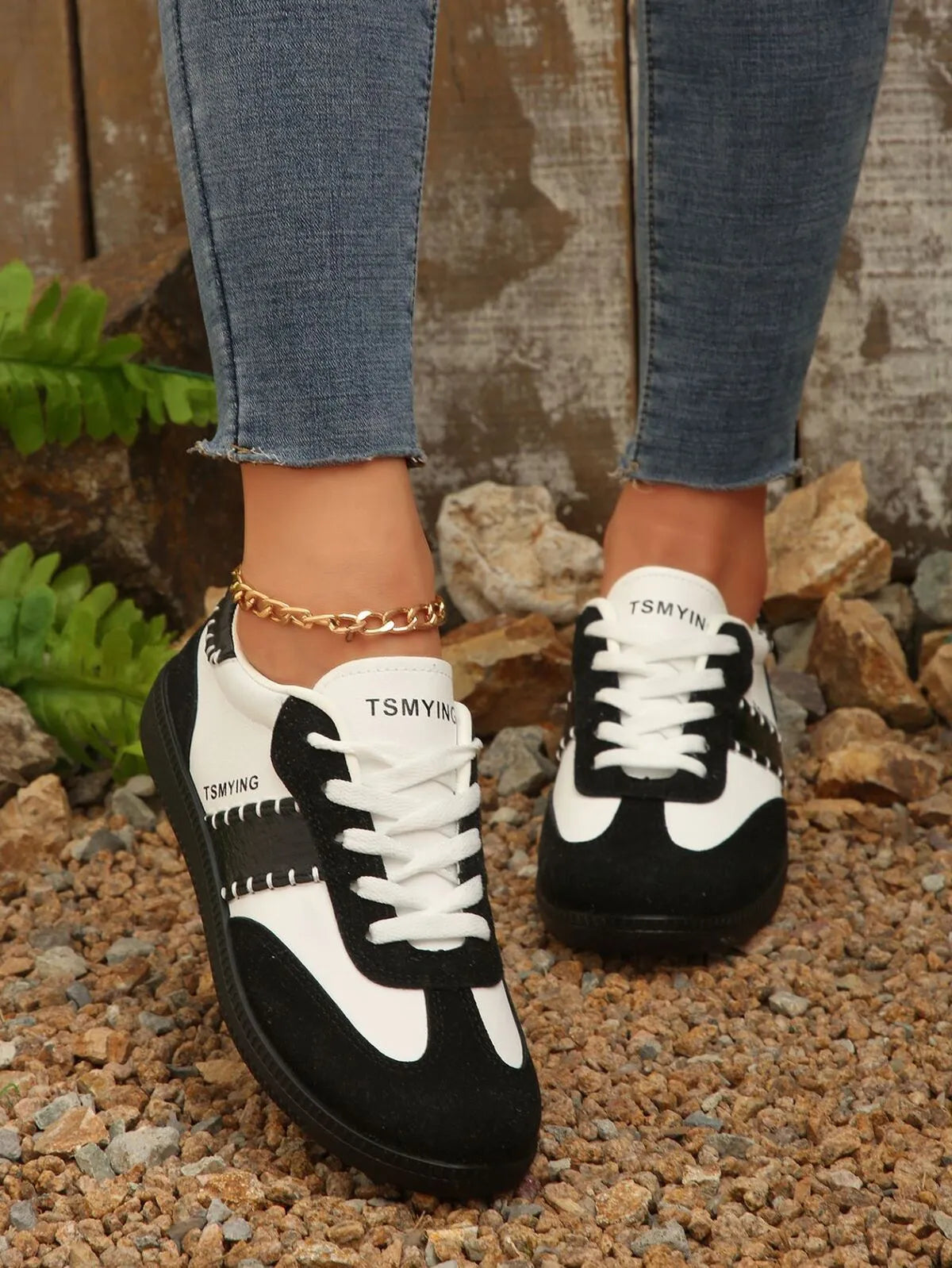 women's contrast lace up sneakers - product detail