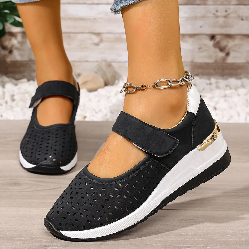 women's breathable wedge sandals - back view