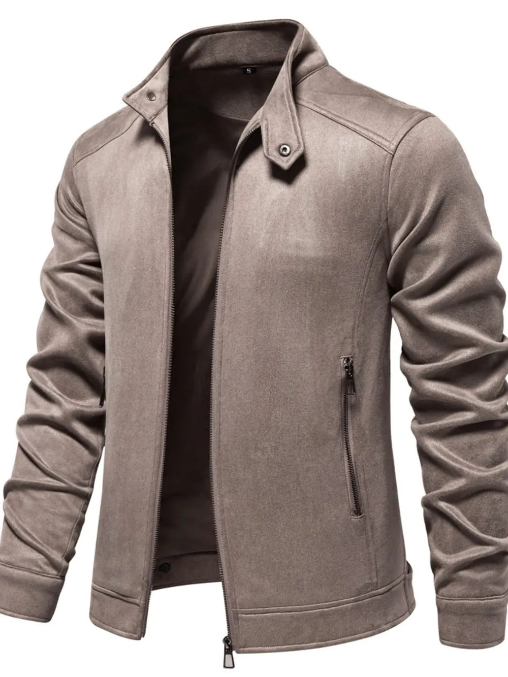 Men's Zip Up Long Sleeve Biker Jacket Mocha