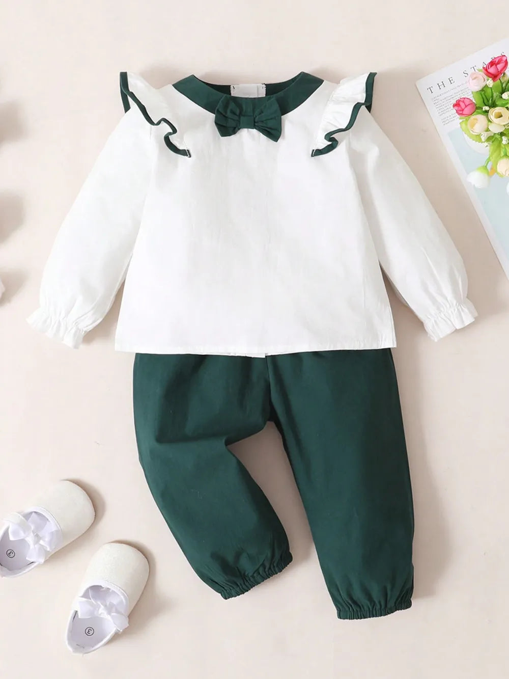 children's contrast ruffled top and pants set — stylish clothing for kids