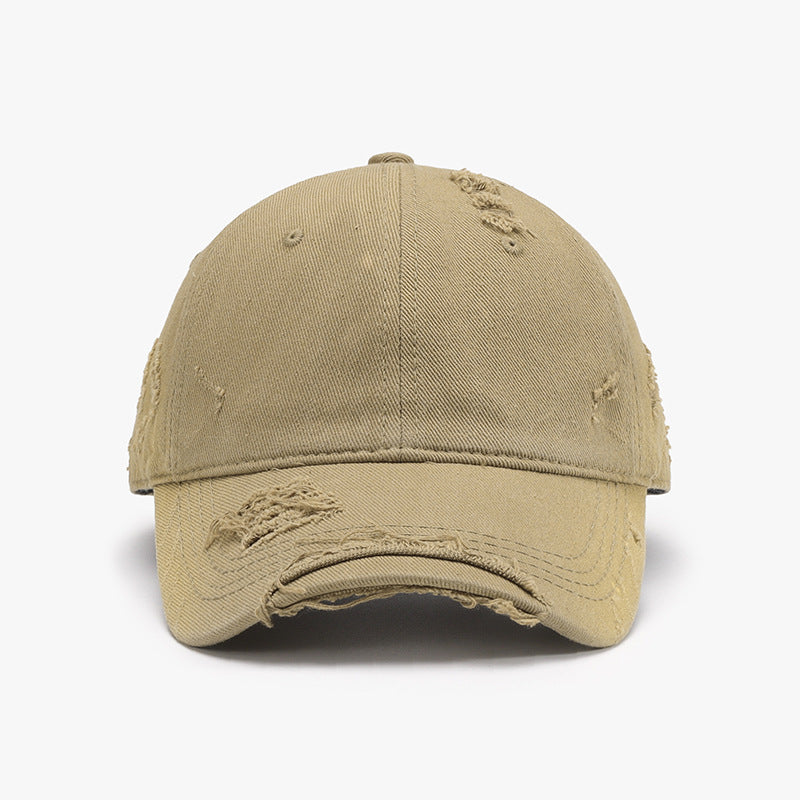 Distressed Adjustable Cotton Hat Khaki One Size