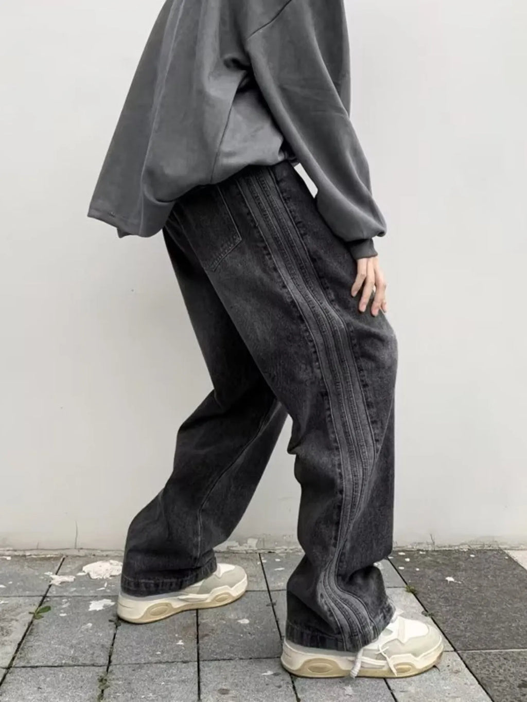 men's men's full size vintage wash wide leg jeans plus size - extra view