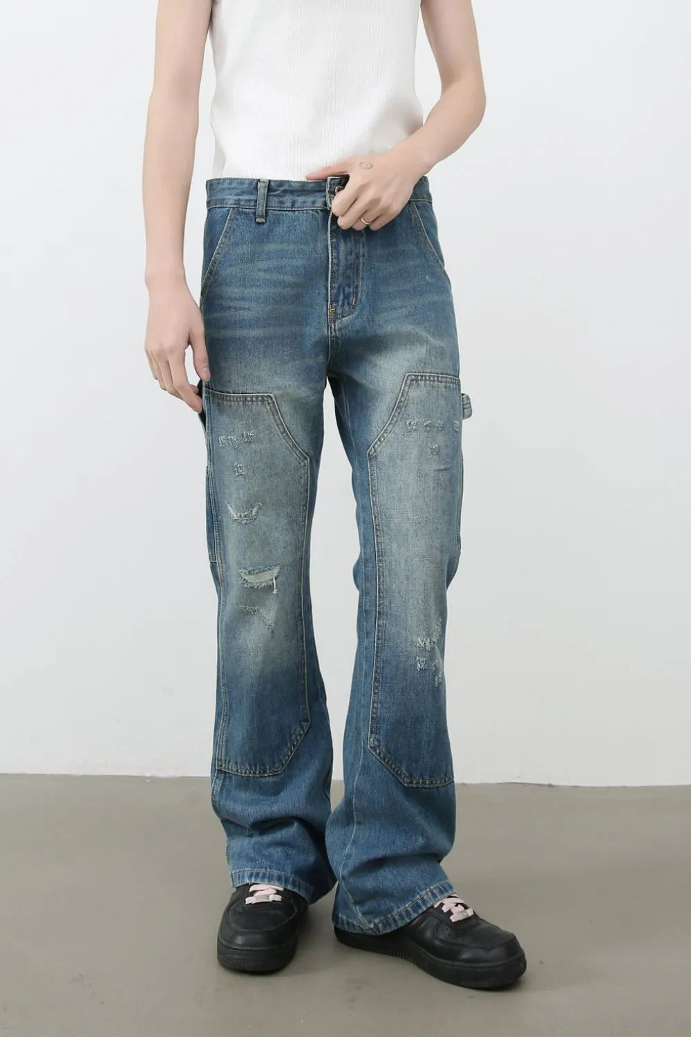 Men's Distressed Baggy Jeans Medium