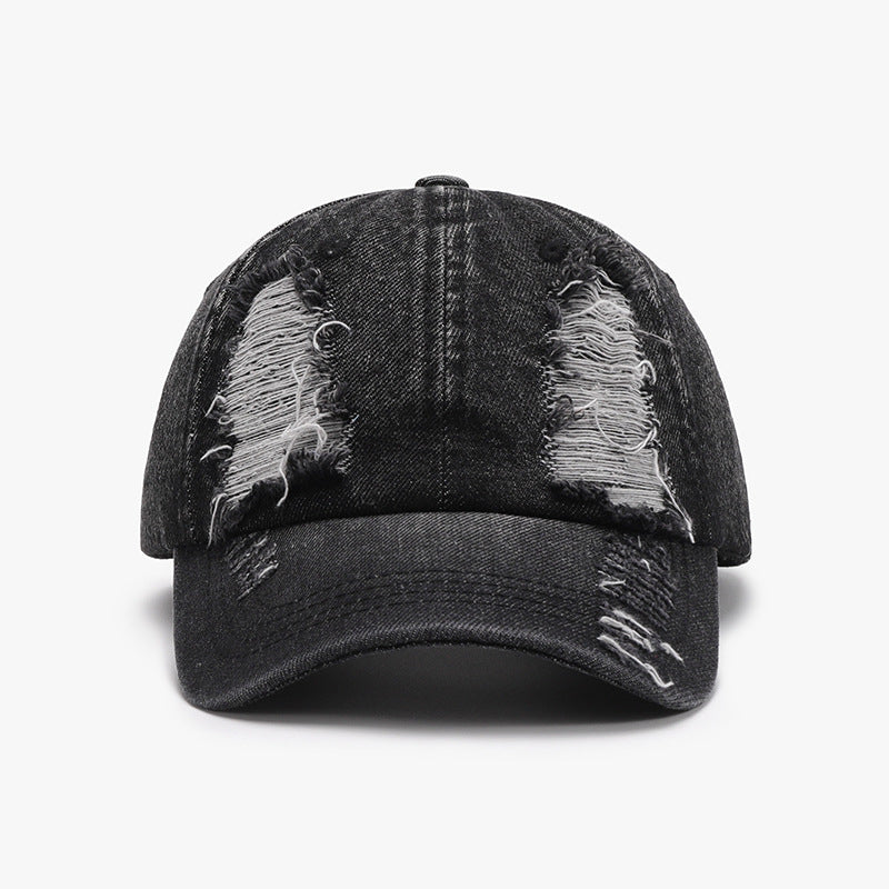 Distressed Cotton Baseball Cap Black One Size