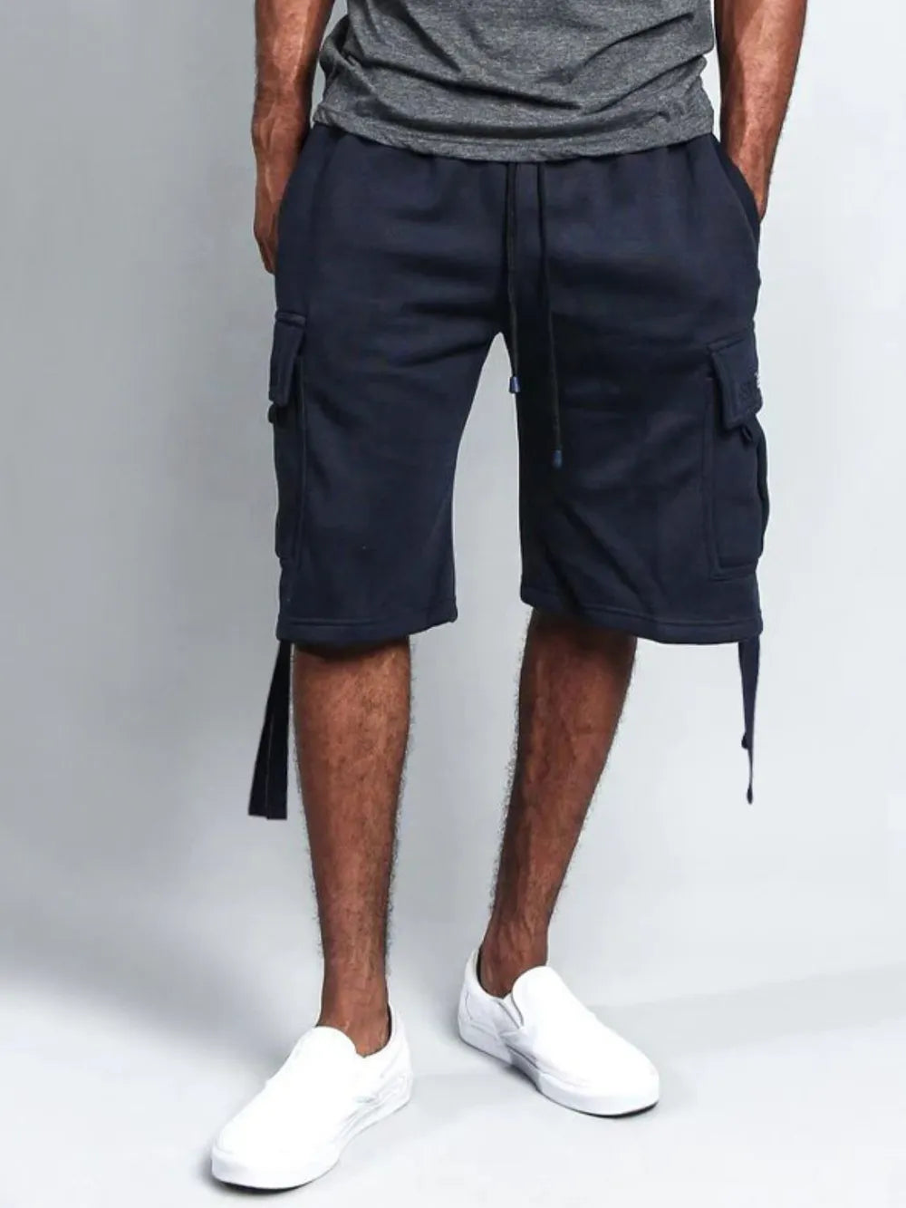 Men's Full Size Drawstring Shorts with Pockets Plus Size Navy