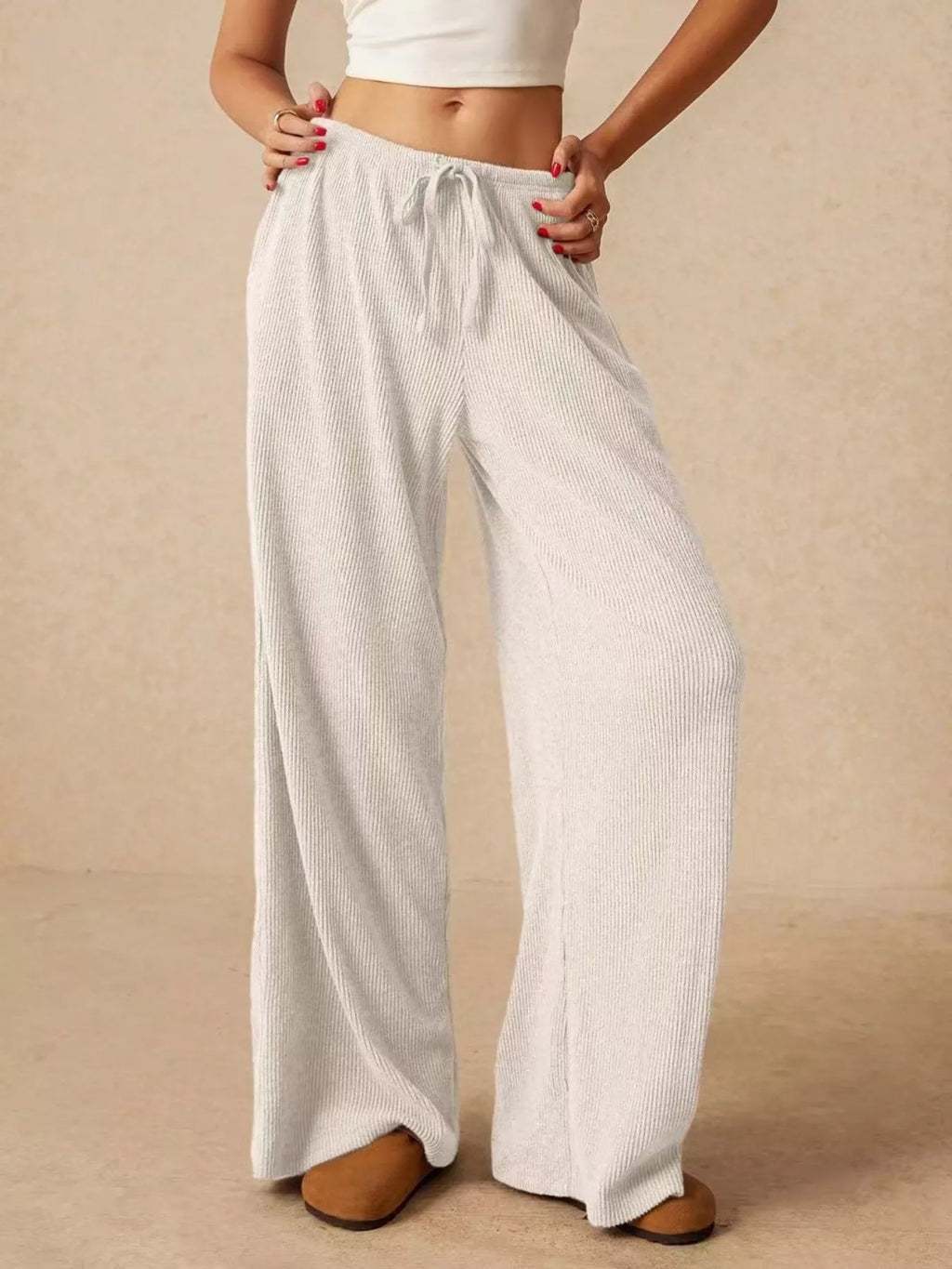 women's drawstring wide leg pants - product detail
