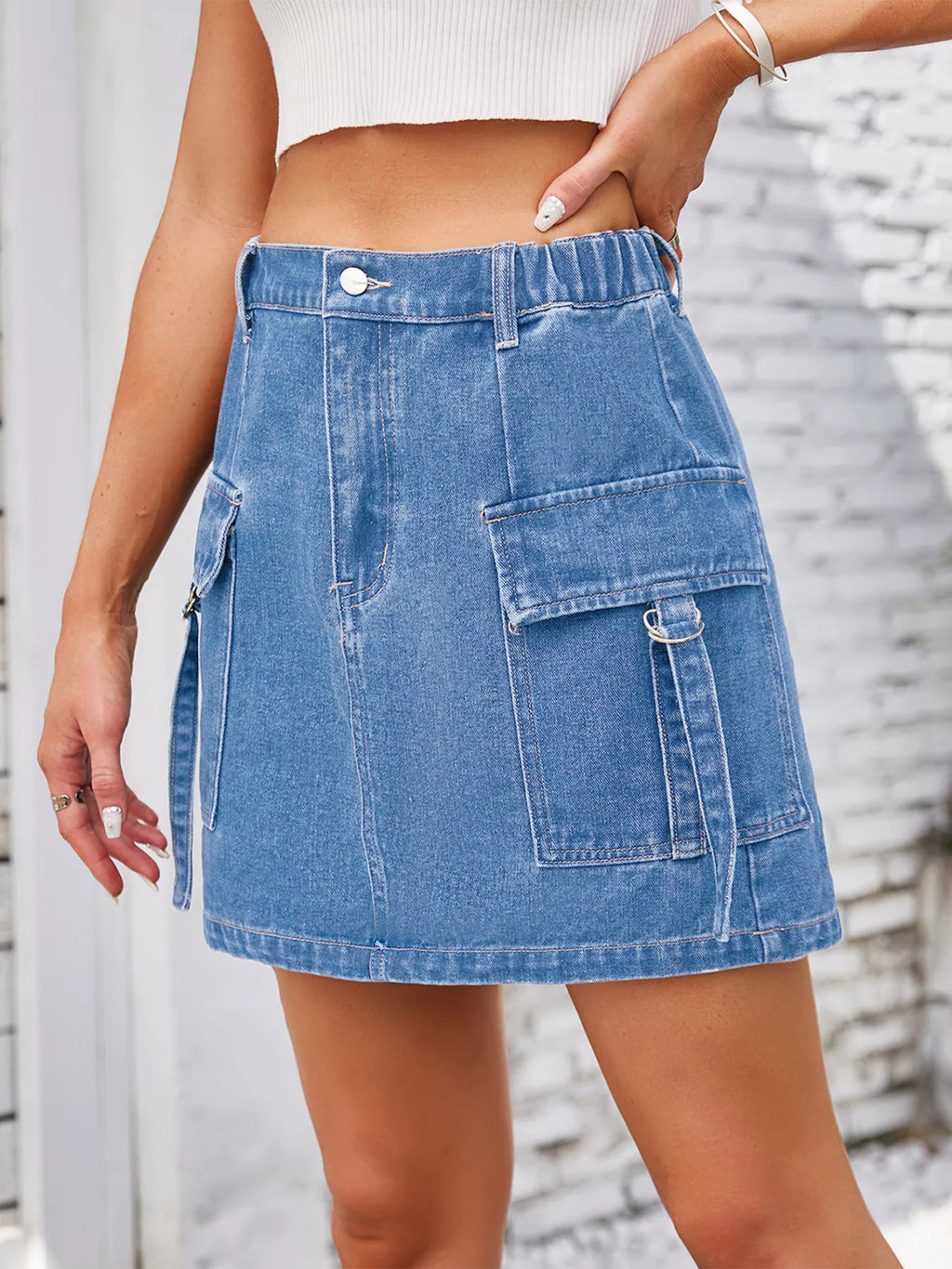 women's casual cargo denim skirt - product detail