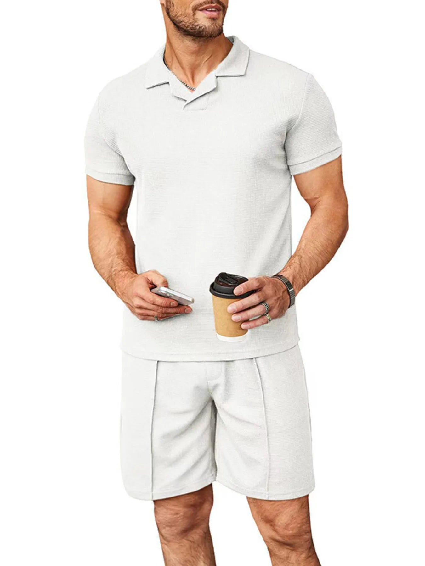 men's men's plus size short sleeve top and shorts set - front view