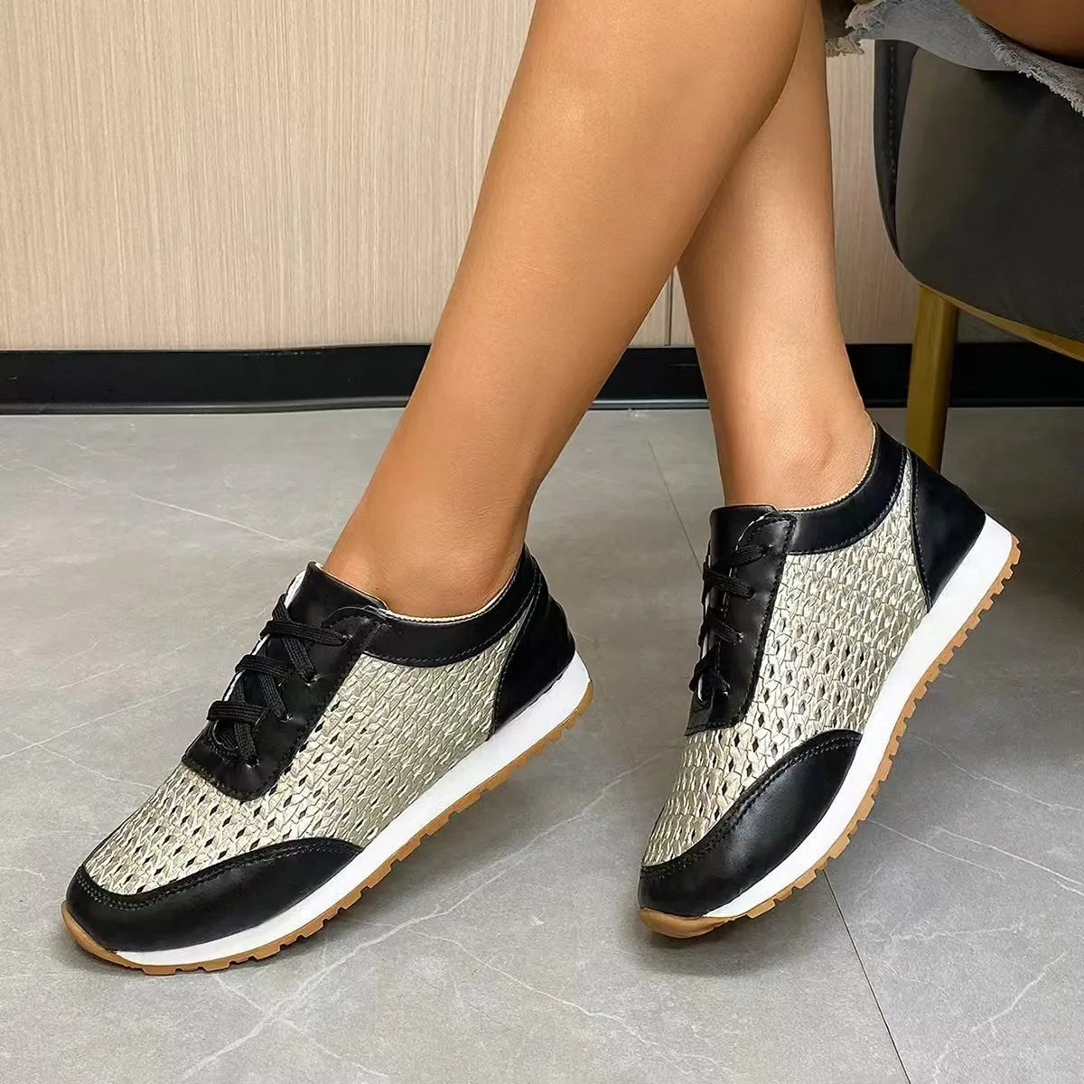 women's breathable lace up sneakers - lifestyle shot