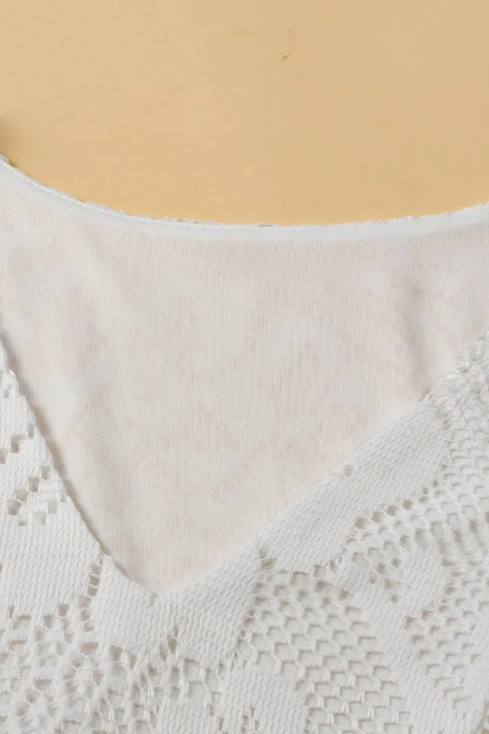 Lace Crochet Hollowed Scallop Hem V Neck Blouse
