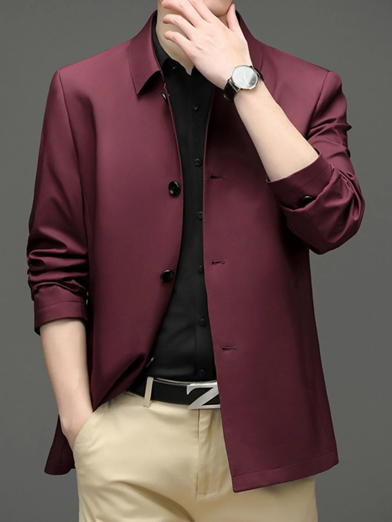 men’s sleek long wool coat with chest pockets