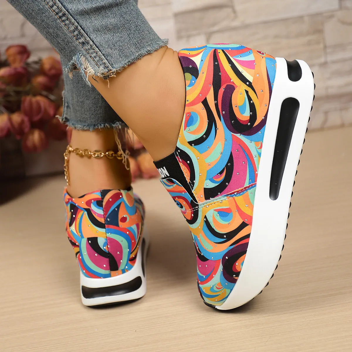 women's colorful abstract pattern platform sneakers - additional image