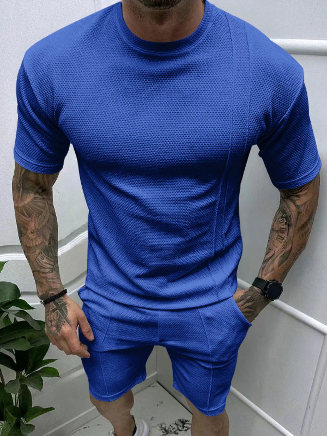men's men's full size round neck tee and shorts set plus size - extra view