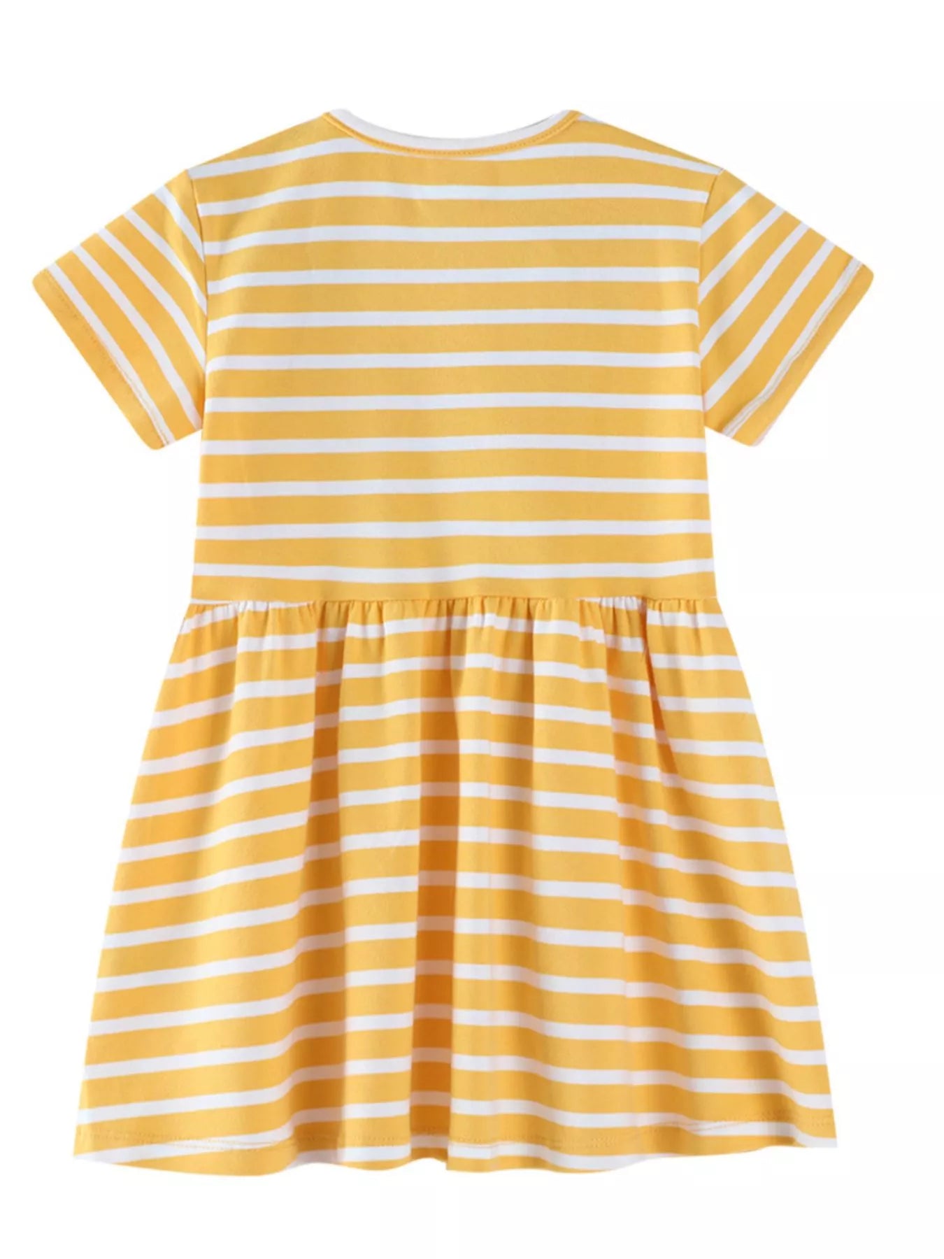 women's children's striped bunny embroidered round neck dress - detail shot