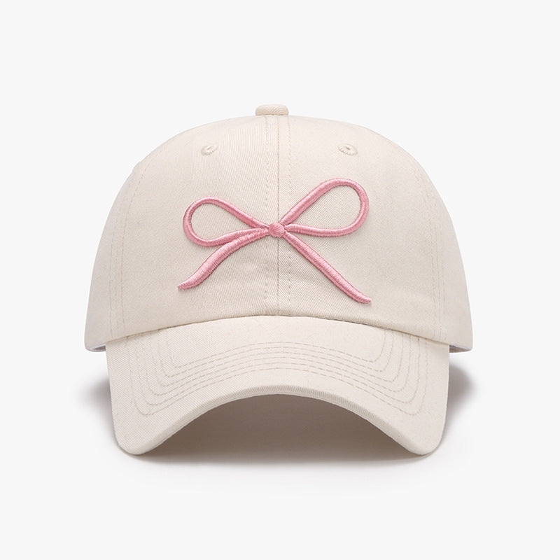 Bow Embroidered Cotton Baseball Cap Ivory One Size