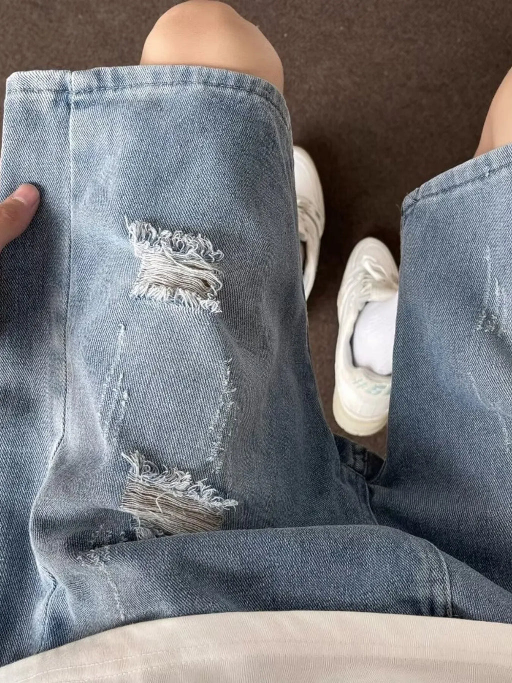 men's men's full size ripped casual loose fit denim shorts plus size - additional image