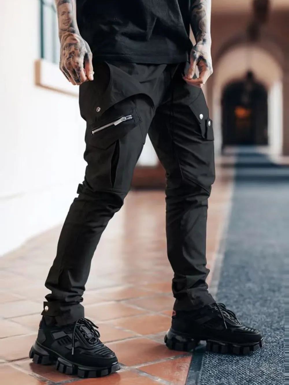 Men's Plus Size Pants with Cargo Pockets Black