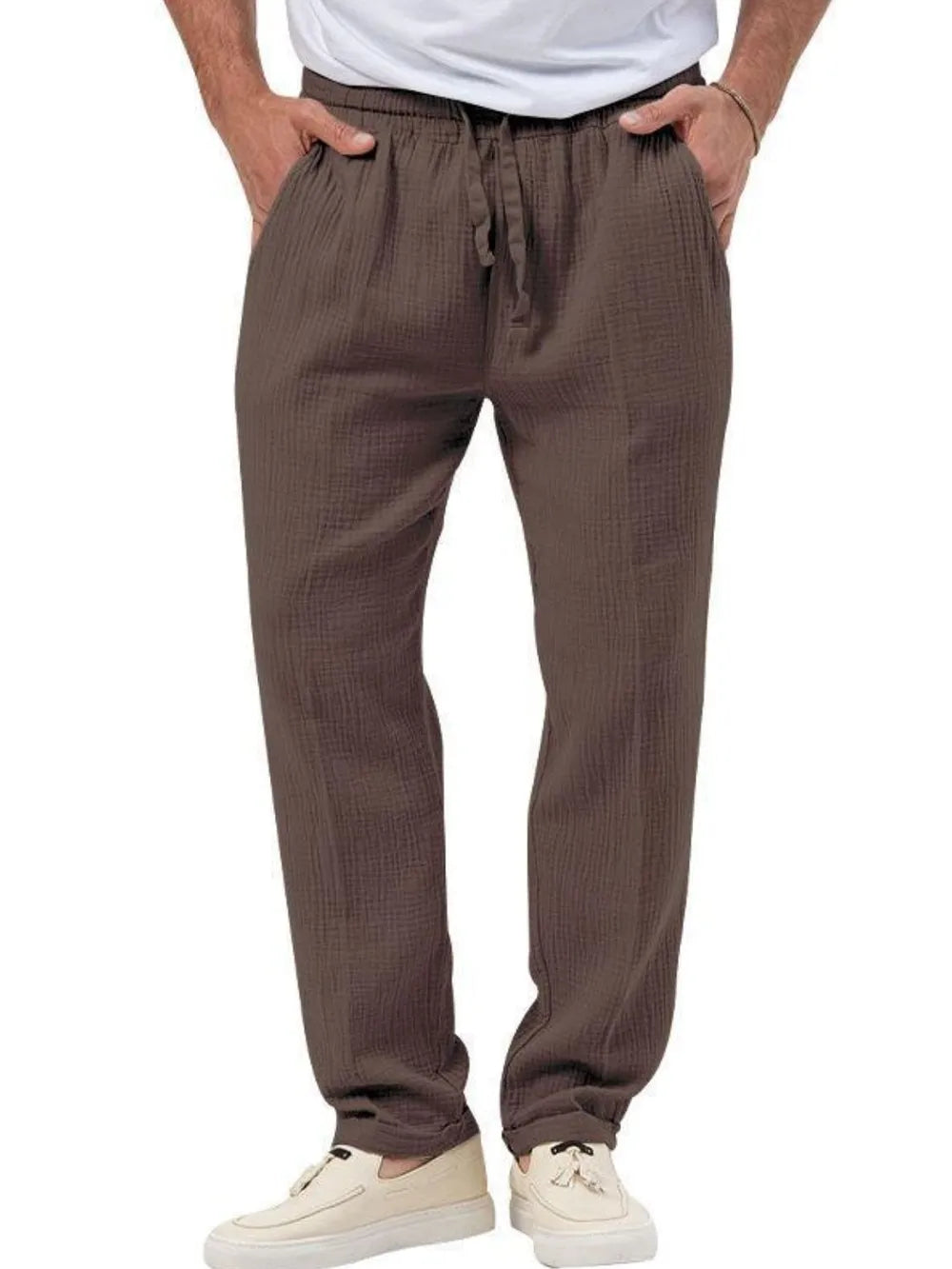 Men's Plus Size Drawstring Texture Pants Taupe
