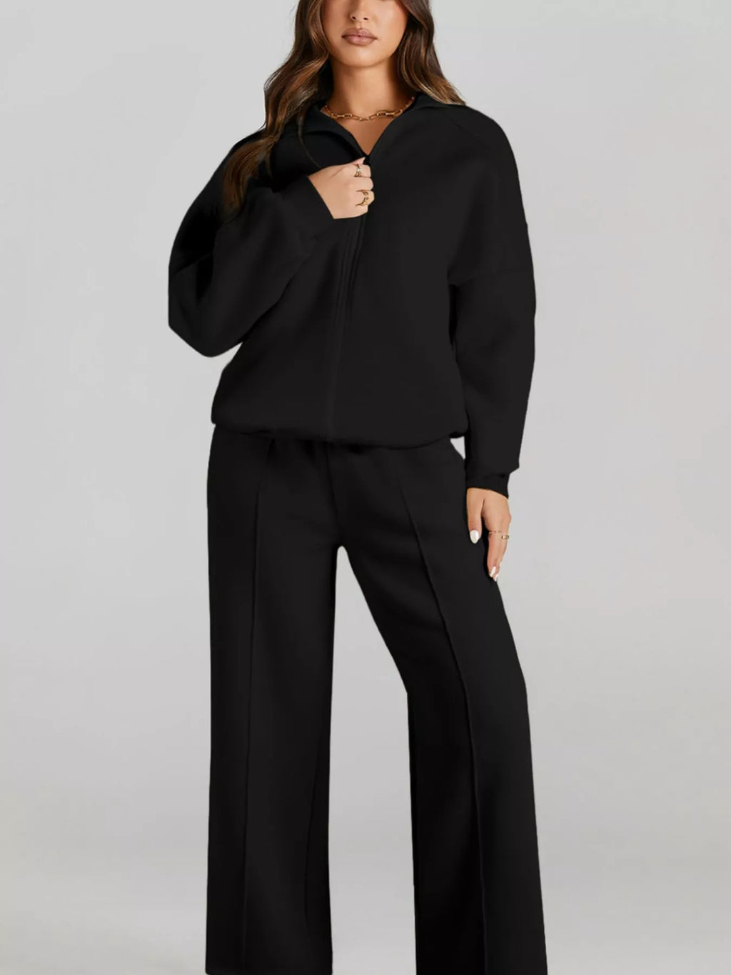 women's drop shoulder zip up jacket and drawstring pants active 2pcs set - styling option