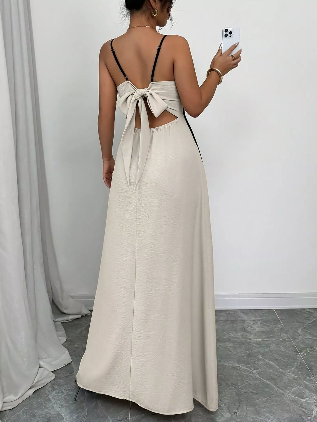 women's contrast trim spaghetti strap maxi dress - extra view