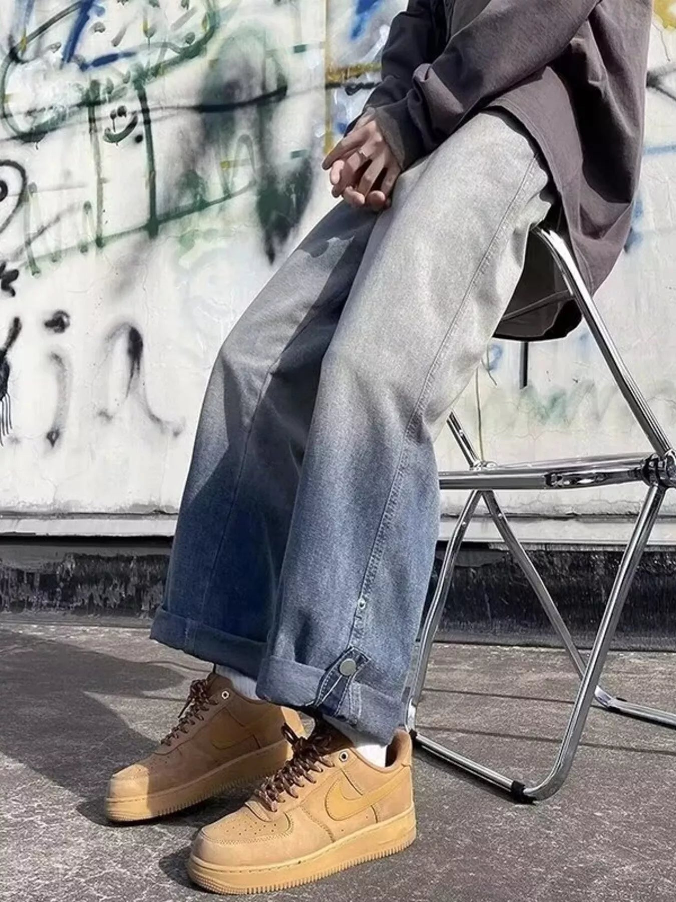 men's men's full size vintage wash wide leg jeans plus size - styling option