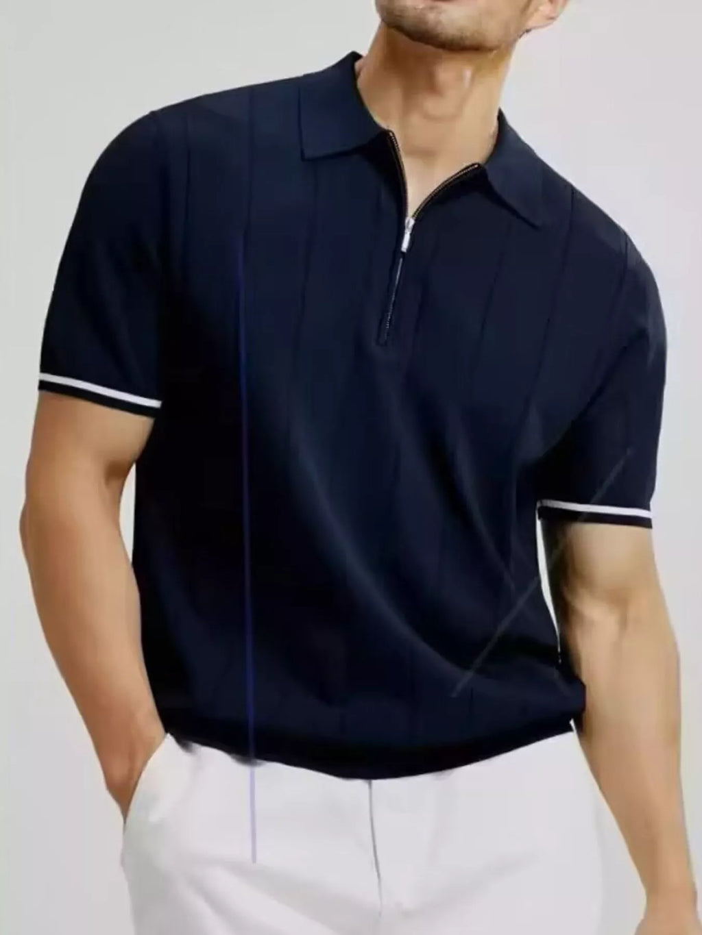men's men's plus size modern fit zip-up polo shirt - close-up detail