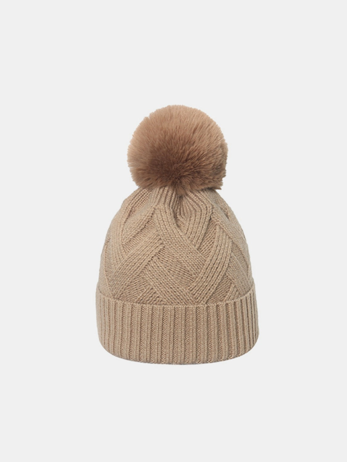 Roll Rim Hat with Pompom Camel One Size