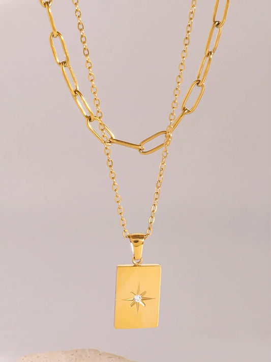 18K Gold-Plated Stainless Steel Double-Layered Necklace Gold One Size