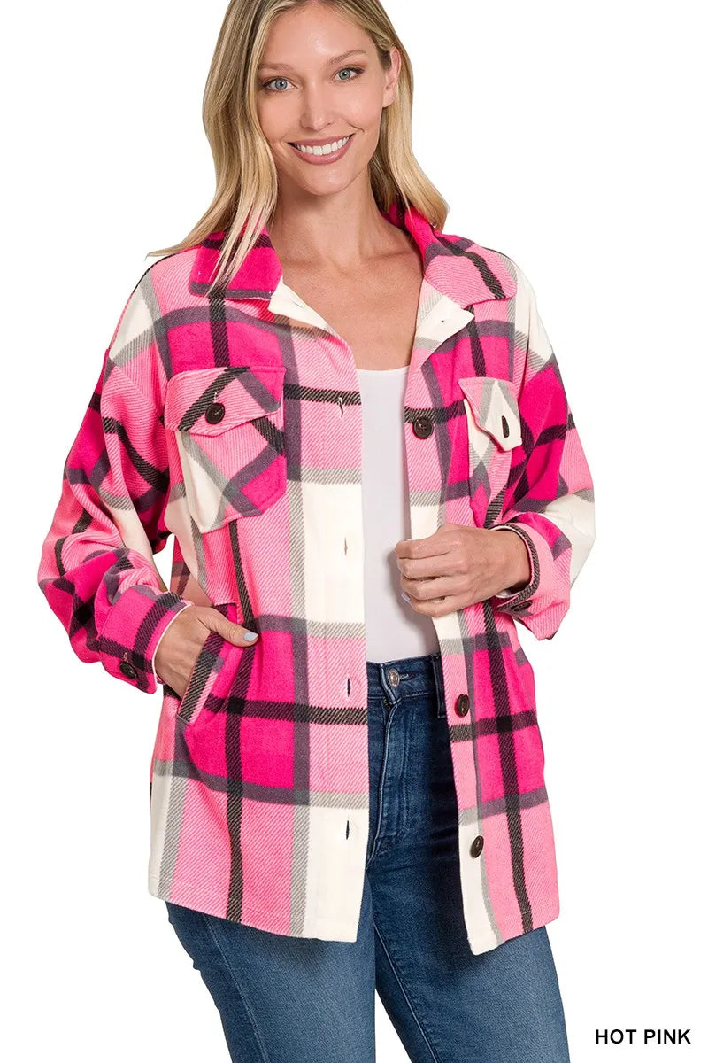 zenana drawstring zip up hooded cardigan - relaxed casual women’s knitwear shown as women’s shacket