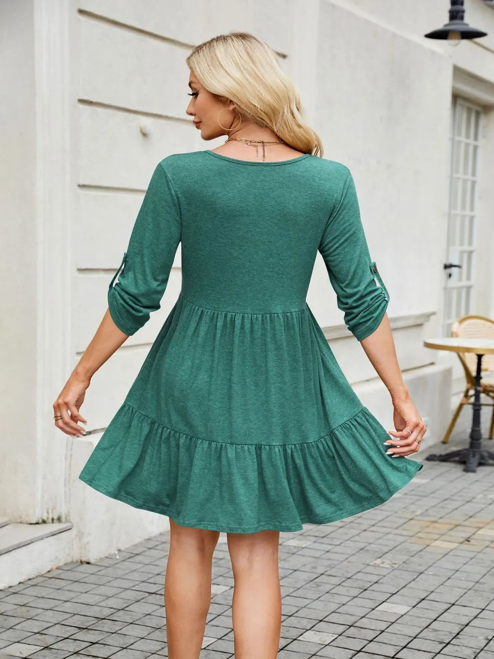 Tiered Ruched V-Neck Mini Dress