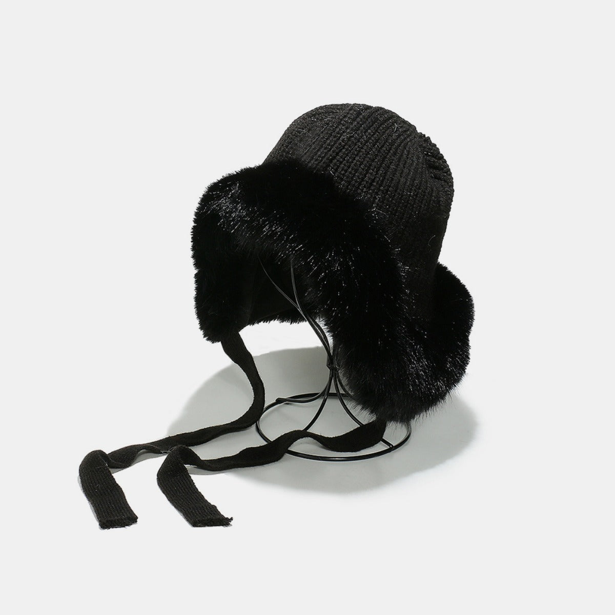 Thermal Tied Fuzzy Winter Hat Black One Size