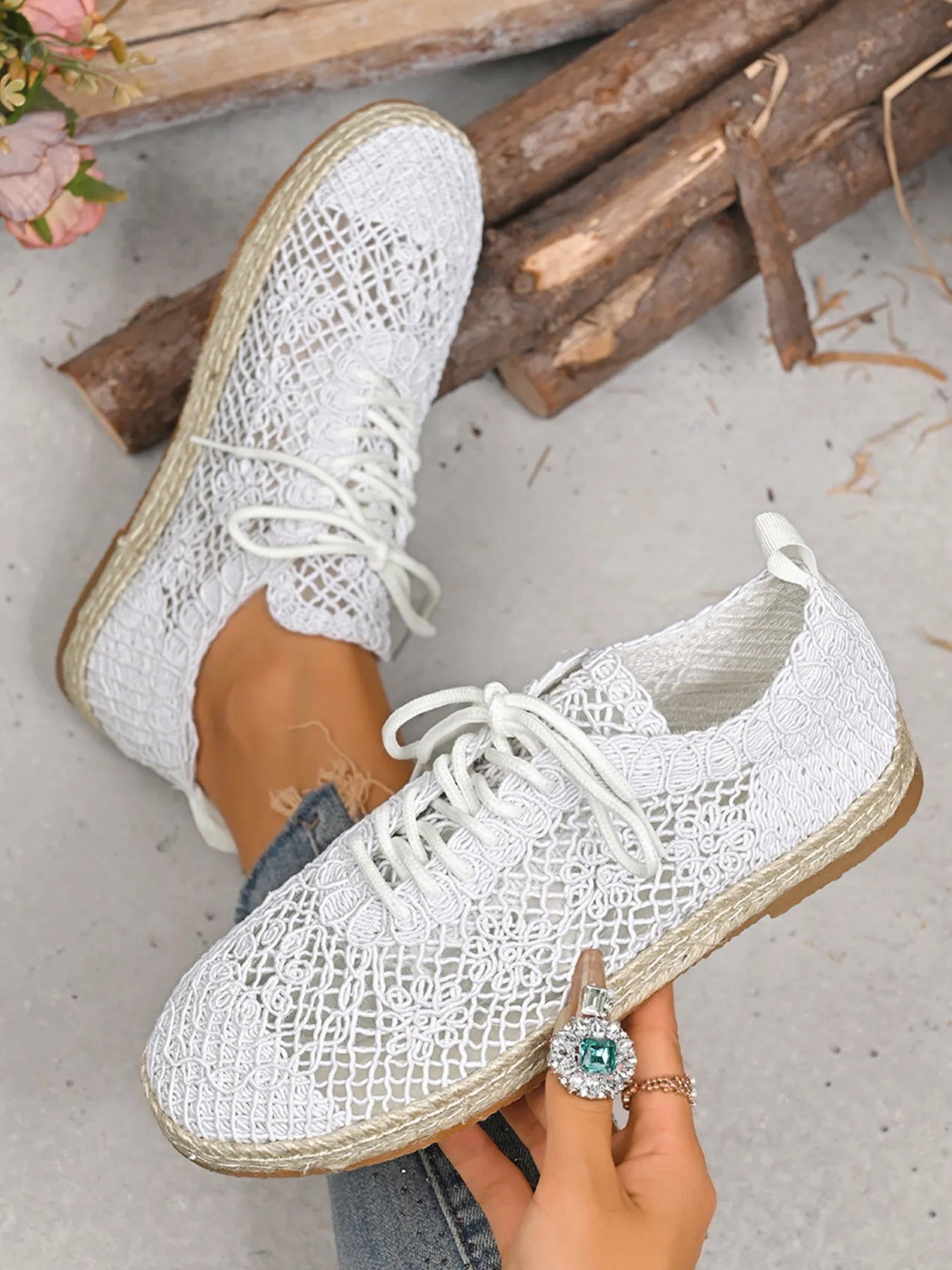 women's breathable woven lace up sneakers - additional image