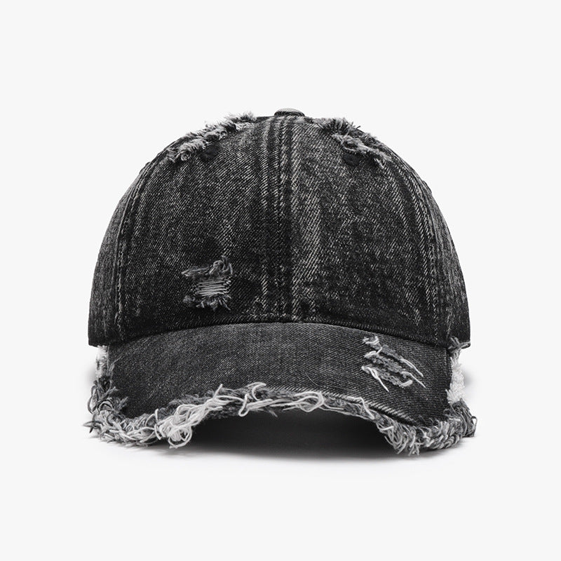 Distressed Cotton Adjustable Baseball Cap Dark One Size