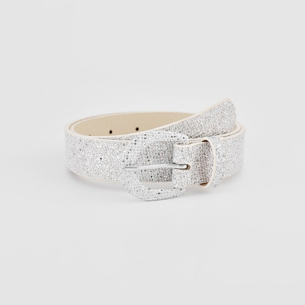 Sequin PU Leather Belt Silver