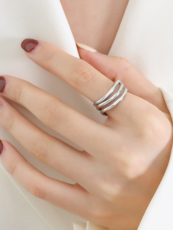 Titanium Steel Three-Layered Ring Silver