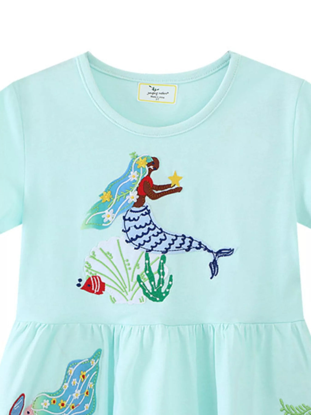 women's children's mermaid embroidered short sleeve dress - lifestyle shot