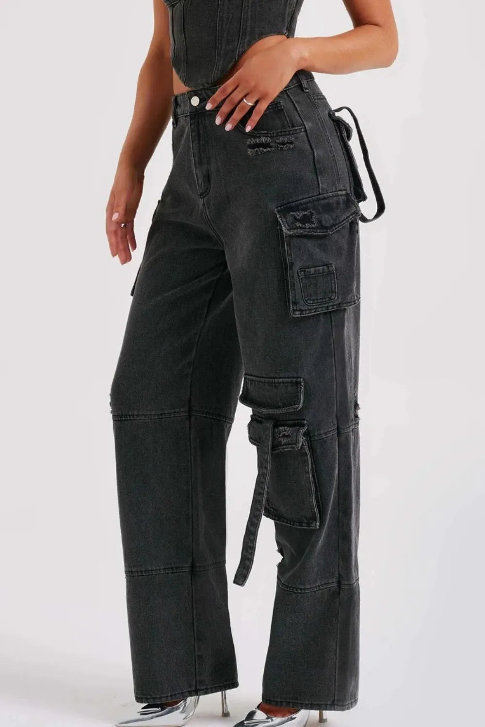 High Waist Cargo Wide Leg Jeans