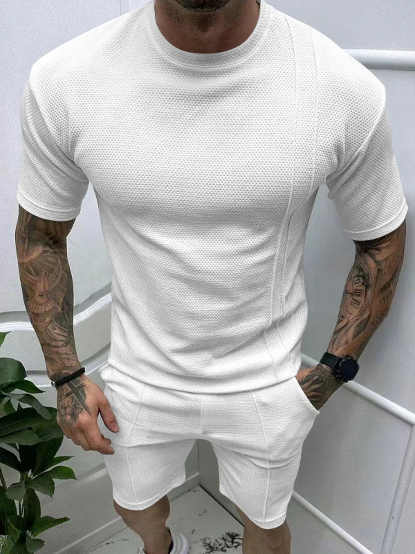 men's men's full size round neck tee and shorts set plus size - additional image