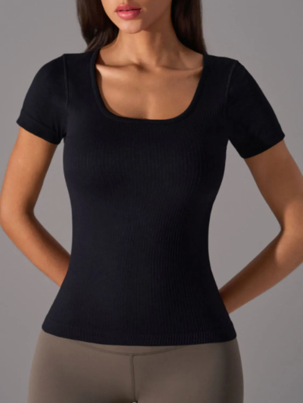 women's square neck active t-shirt with detachable chest pads - extra view