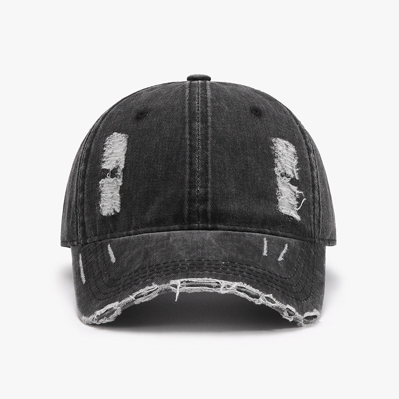 Distressed Adjustable Cotton Baseball Cap Black One Size