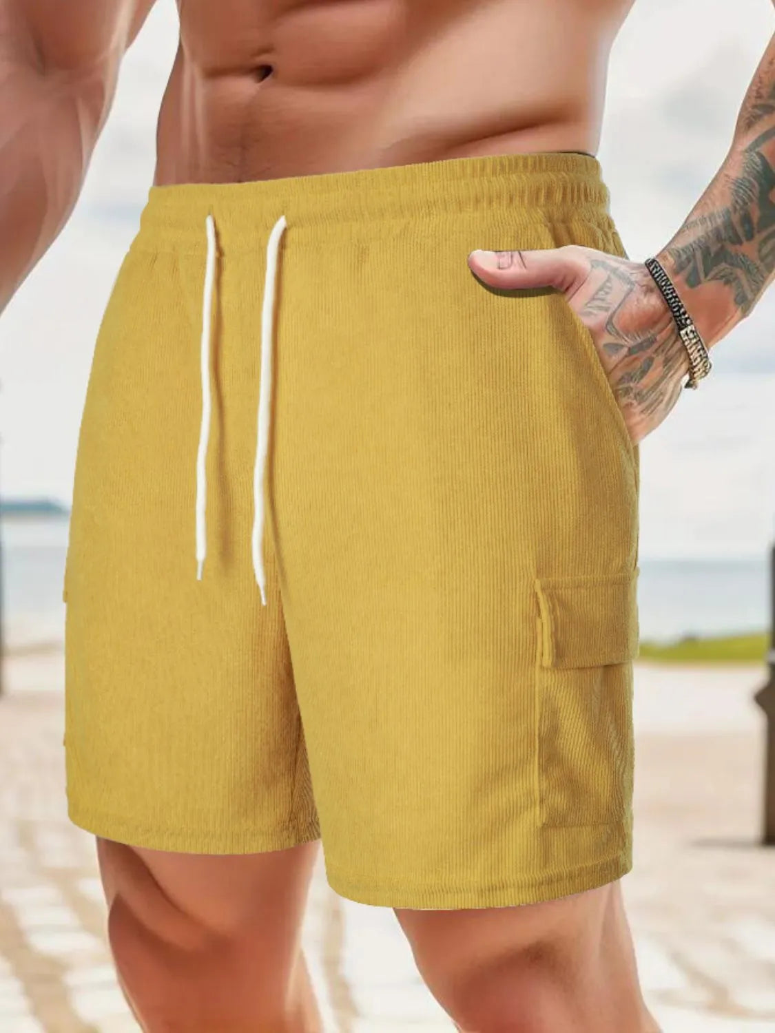 Men's Drawstring Shorts with Pockets Gold