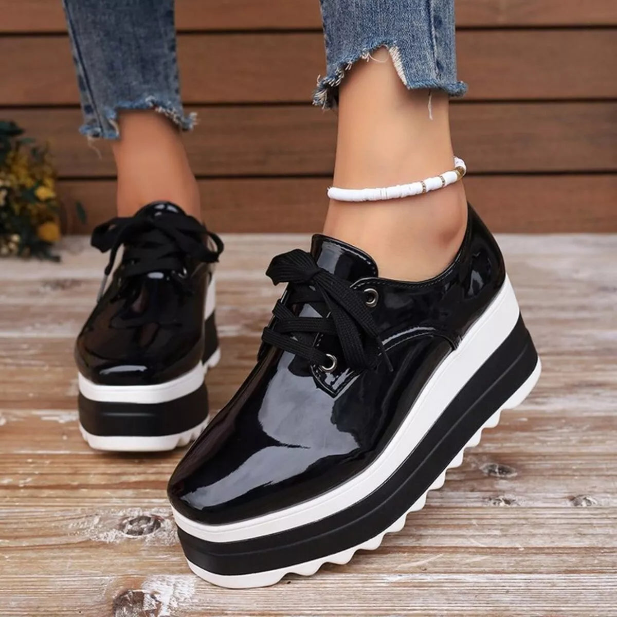 women's lace up platform sneakers - lifestyle shot
